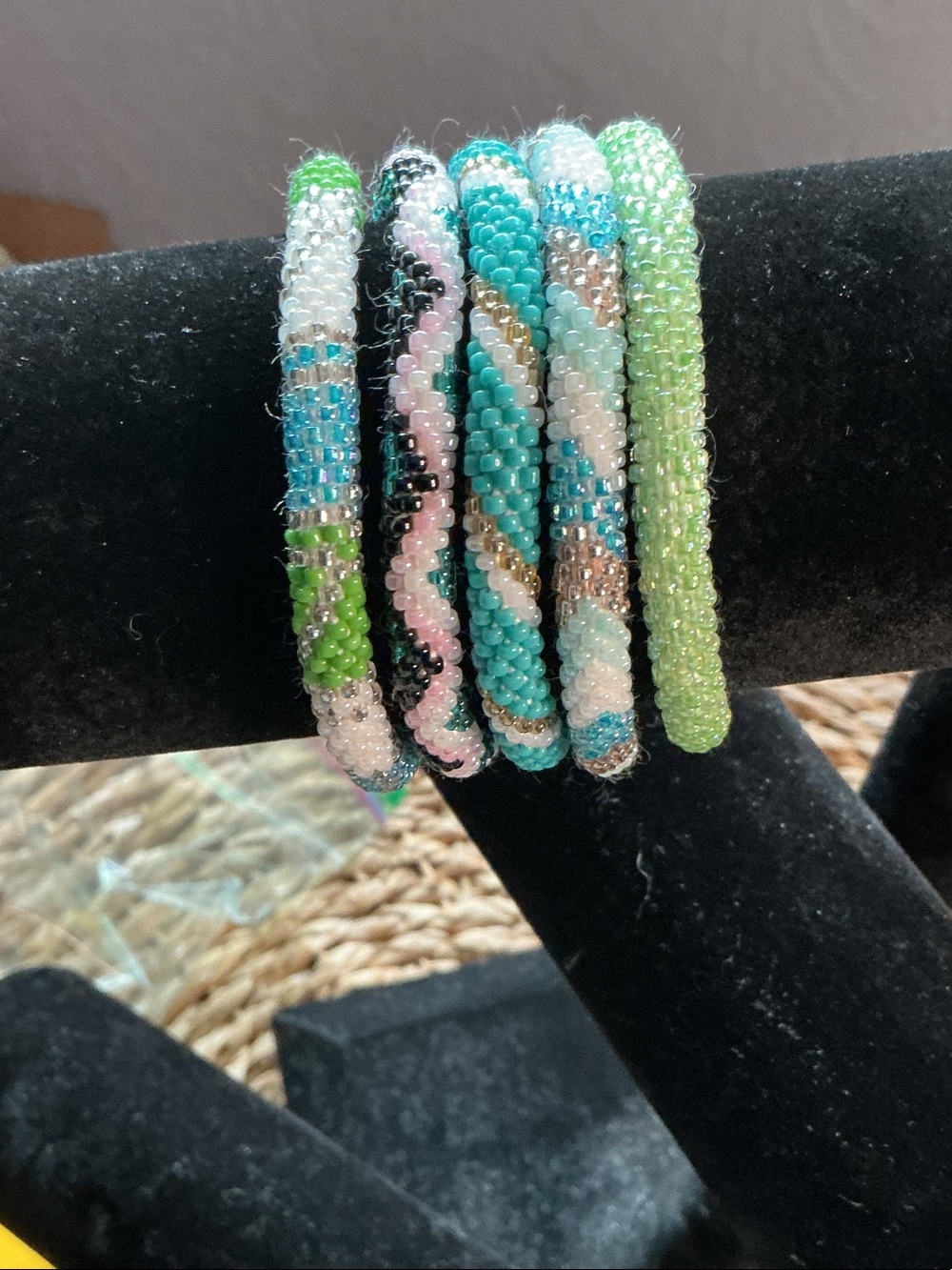 Sasha Colorful Seed Bead Bracelet Stack in Turquoise, Green & Pink #4